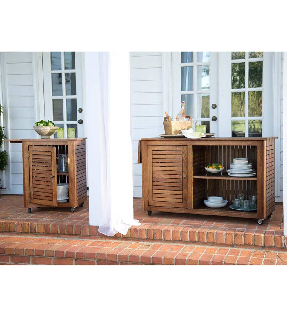 Plow &amp; Hearth Wood Furniture | Outdoor Living Eucalyptus Wood Rolling Carts, Lancaster Outdoor Furniture Collection