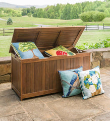 Plow &amp; Hearth Wood Furniture | Outdoor Living Eucalyptus Wood Storage Box, Lancaster Outdoor Furniture Collection - Natural