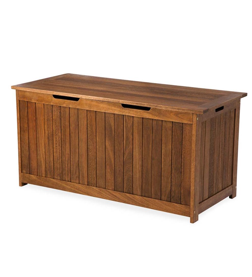 Plow &amp; Hearth Wood Furniture | Outdoor Living Eucalyptus Wood Storage Box, Lancaster Outdoor Furniture Collection - Natural