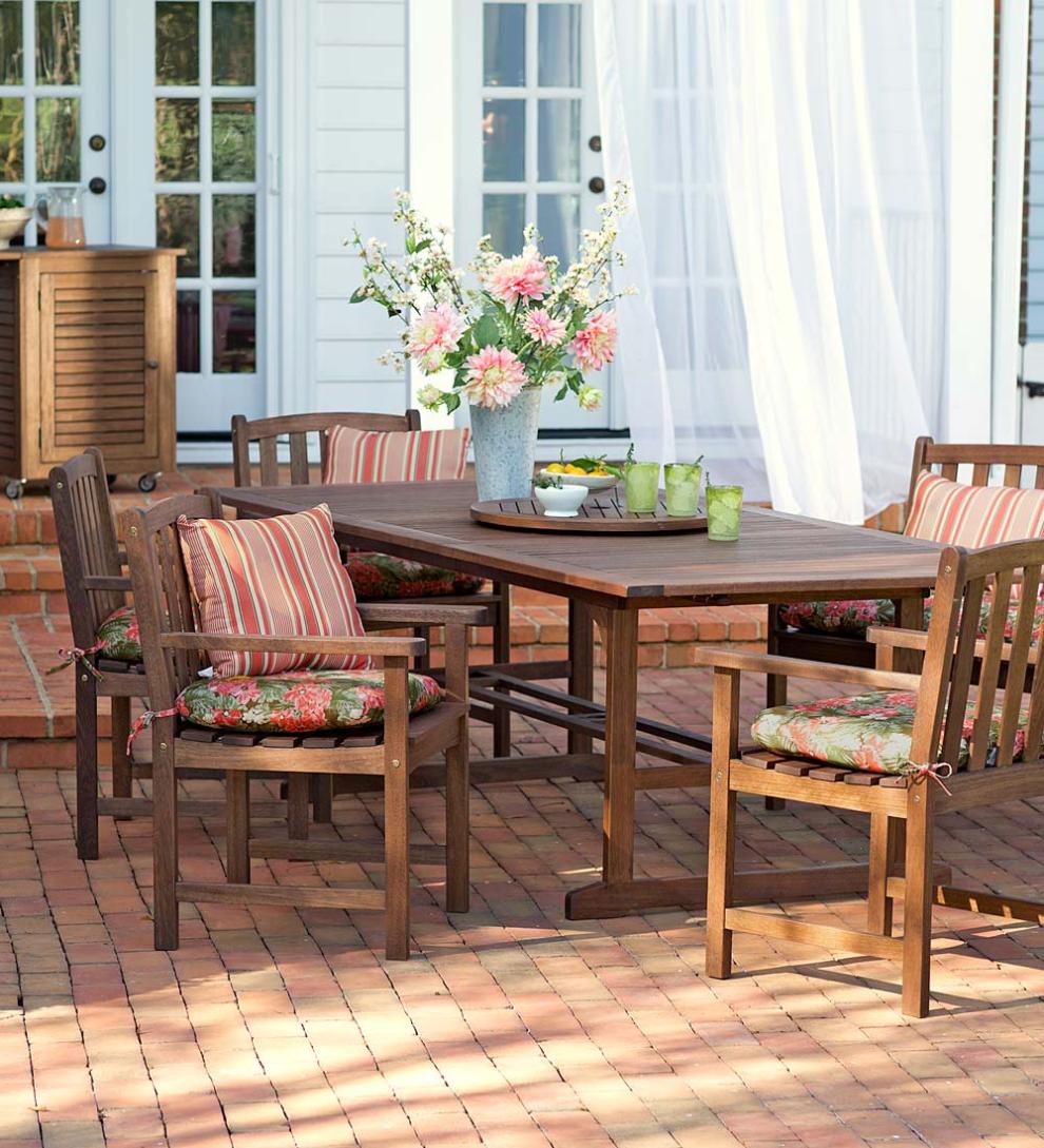 Plow &amp; Hearth Wood Furniture | Outdoor Living Lancaster Extension Table Set, Extension Table And 6 Chairs - Natural