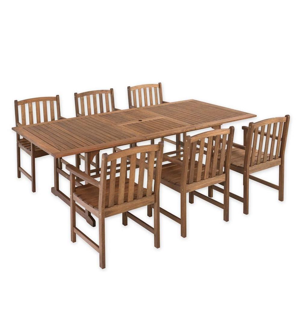 Plow &amp; Hearth Wood Furniture | Outdoor Living Lancaster Extension Table Set, Extension Table And 6 Chairs - Natural