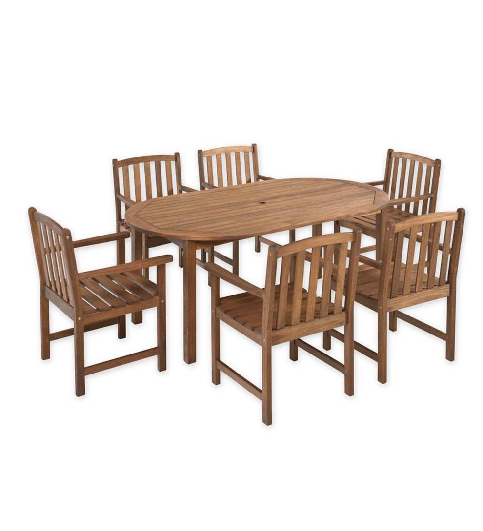 Plow &amp; Hearth Wood Furniture | Outdoor Living Lancaster Oval Table Set, Oval Table And 6 Chairs - Natural