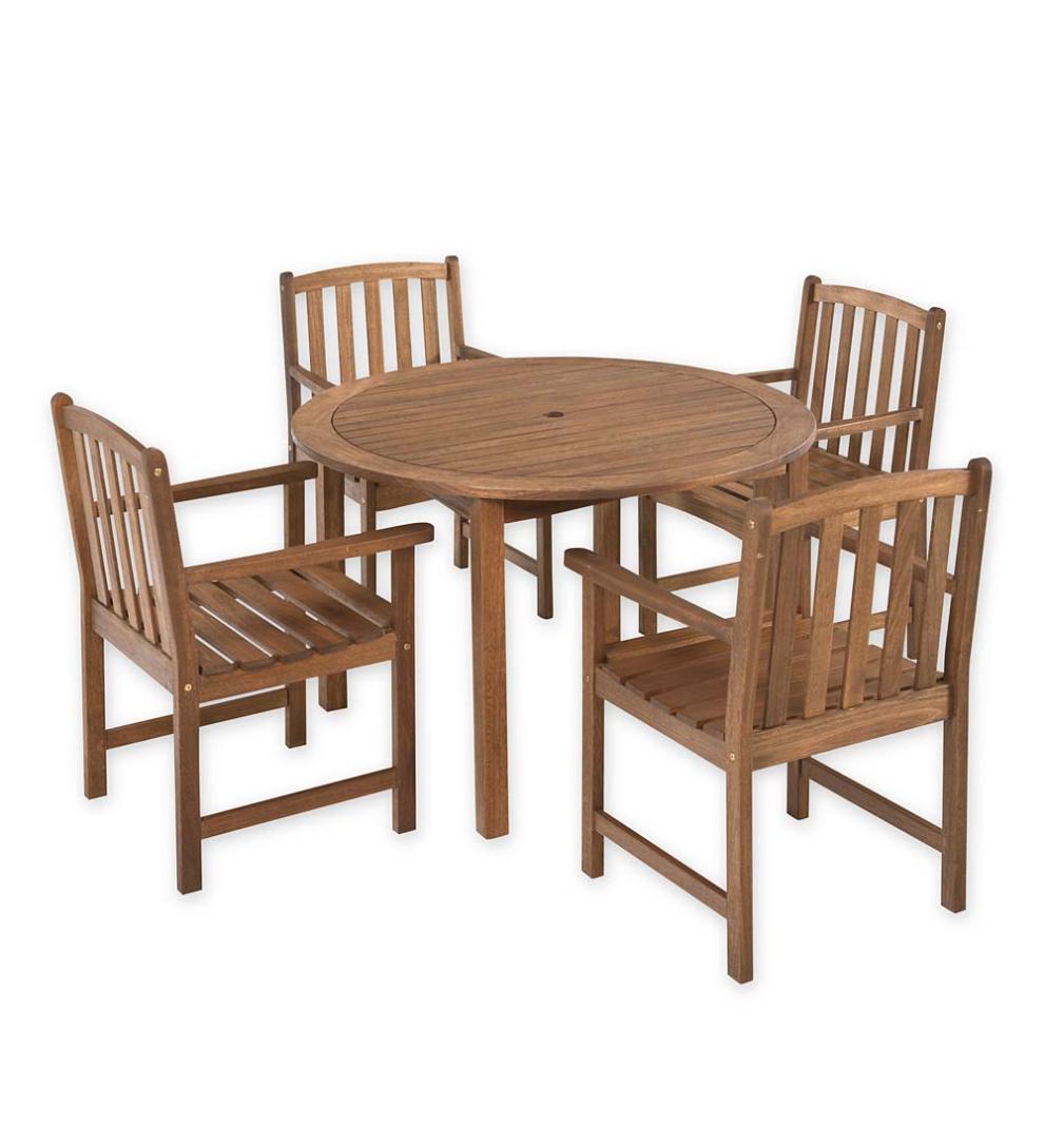 Plow &amp; Hearth Wood Furniture | Outdoor Living Lancaster Round Table Set, Round Table And 4 Chairs - Natural