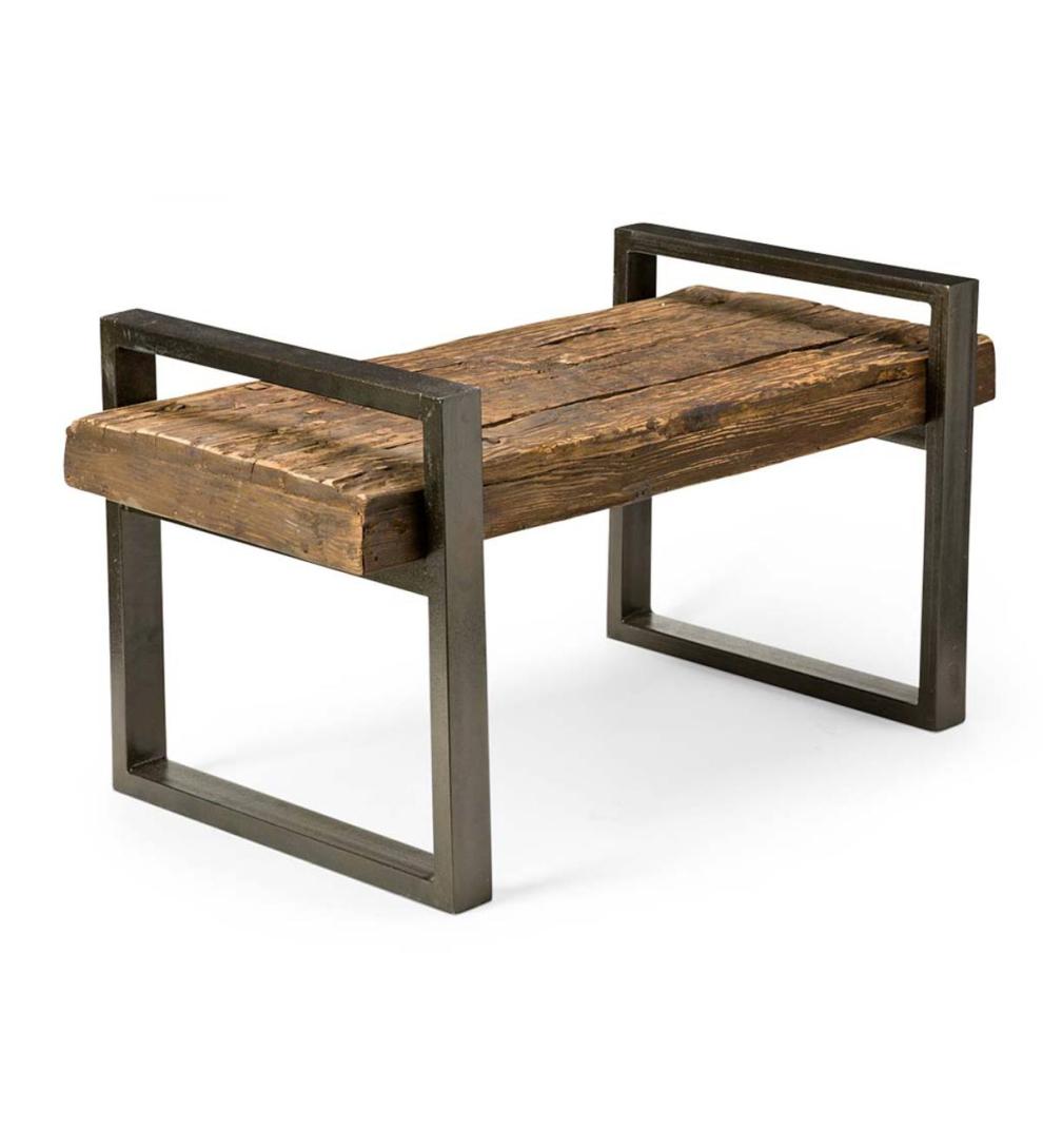 Plow &amp; Hearth Wood Furniture | Outdoor Living Reclaimed Wood And Iron Outdoor Bench - Bronze