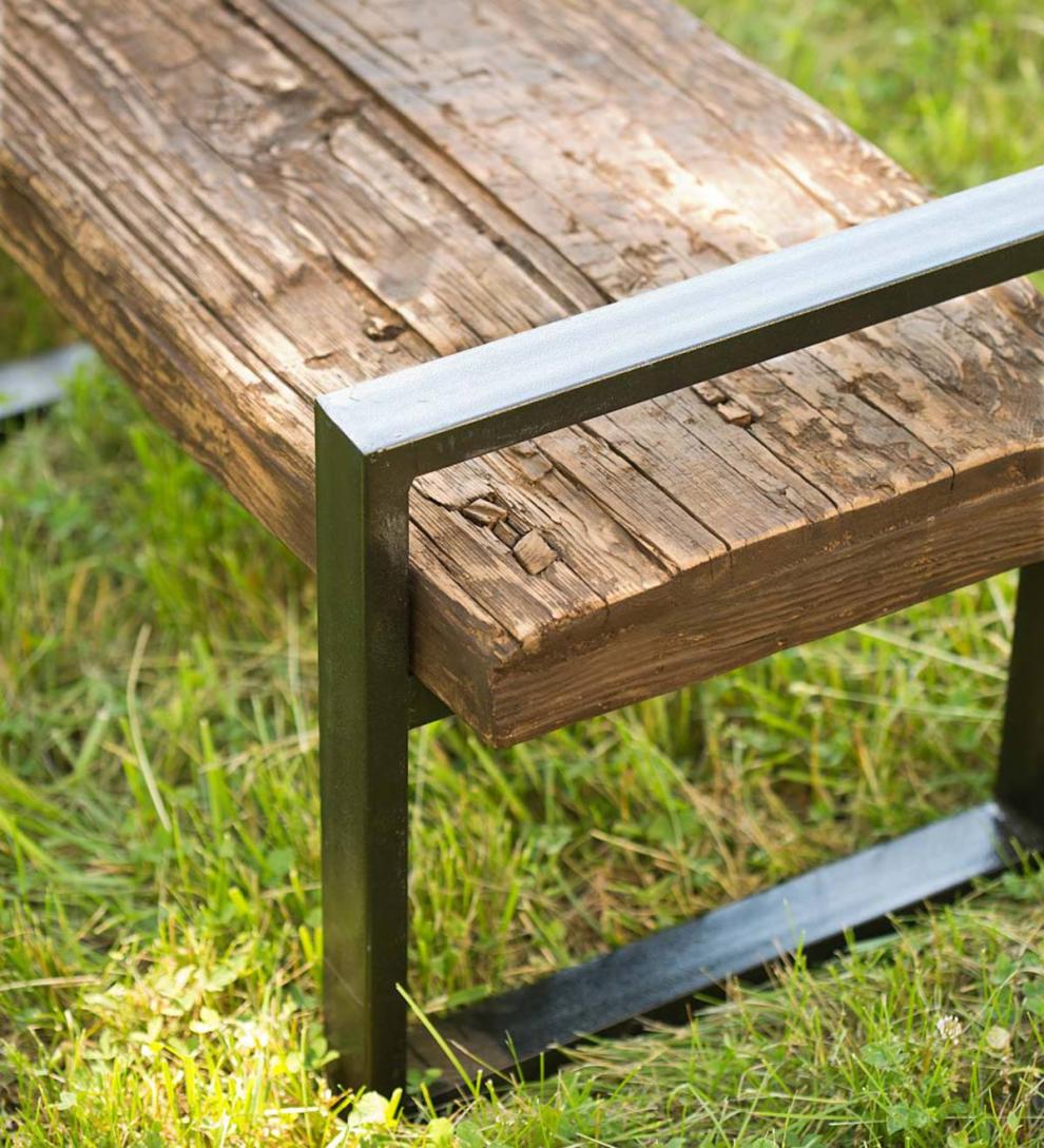 Plow &amp; Hearth Wood Furniture | Outdoor Living Reclaimed Wood And Iron Outdoor Bench - Bronze