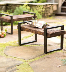 Plow &amp; Hearth Wood Furniture | Outdoor Living Reclaimed Wood And Iron Outdoor Bench - Bronze