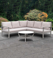 Plow &amp; Hearth Wood Furniture | Outdoor Living Ridgewind Outdoor Sectional Sofa Seating Set With Cocktail Table