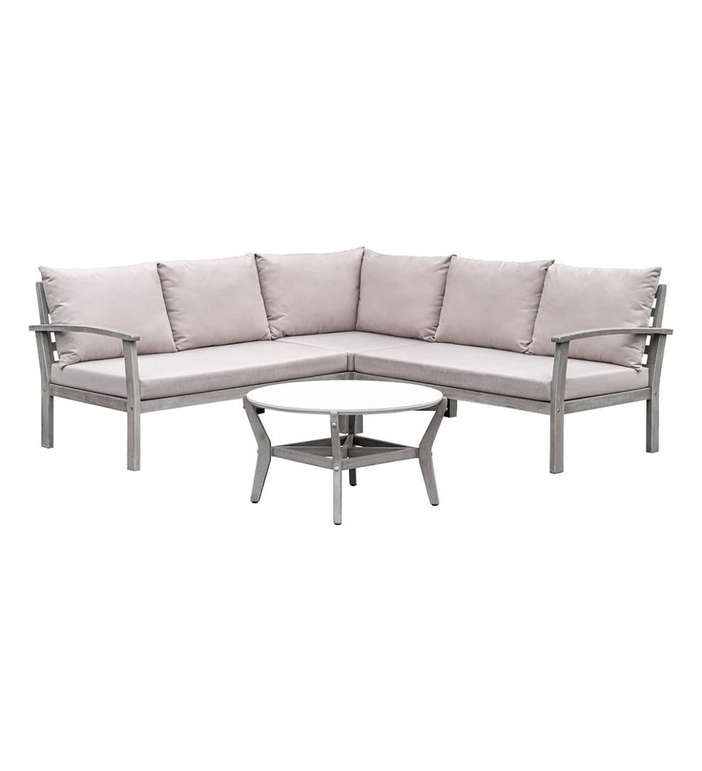 Plow &amp; Hearth Wood Furniture | Outdoor Living Ridgewind Outdoor Sectional Sofa Seating Set With Cocktail Table