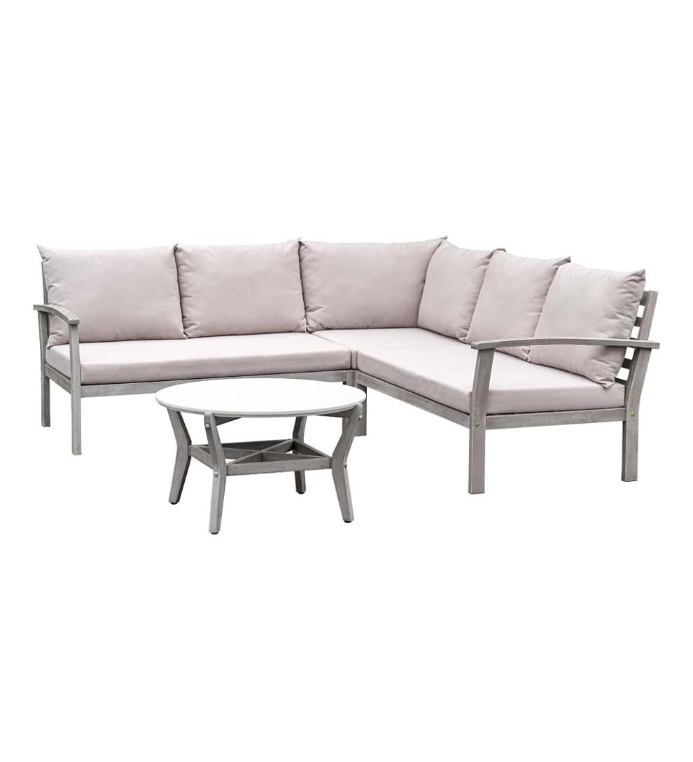 Plow &amp; Hearth Wood Furniture | Outdoor Living Ridgewind Outdoor Sectional Sofa Seating Set With Cocktail Table