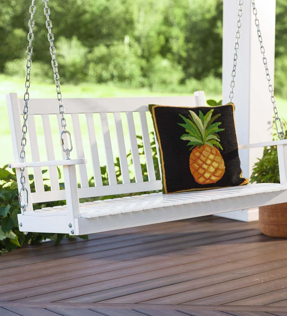 Plow &amp; Hearth Wood Furniture | Outdoor Living Slatted Wood Porch Swing - Black Paint