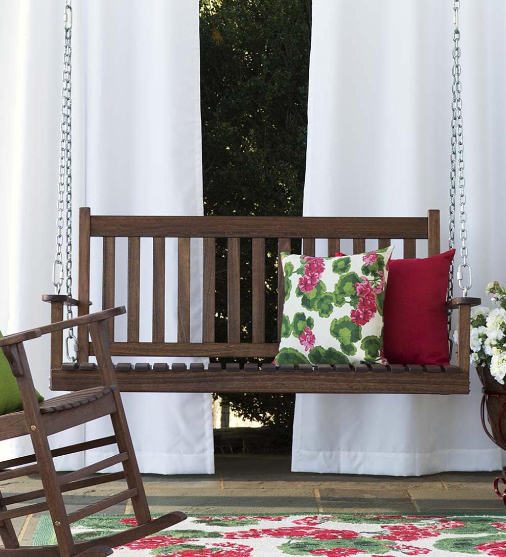 Plow &amp; Hearth Wood Furniture | Outdoor Living Slatted Wood Porch Swing - Black Paint