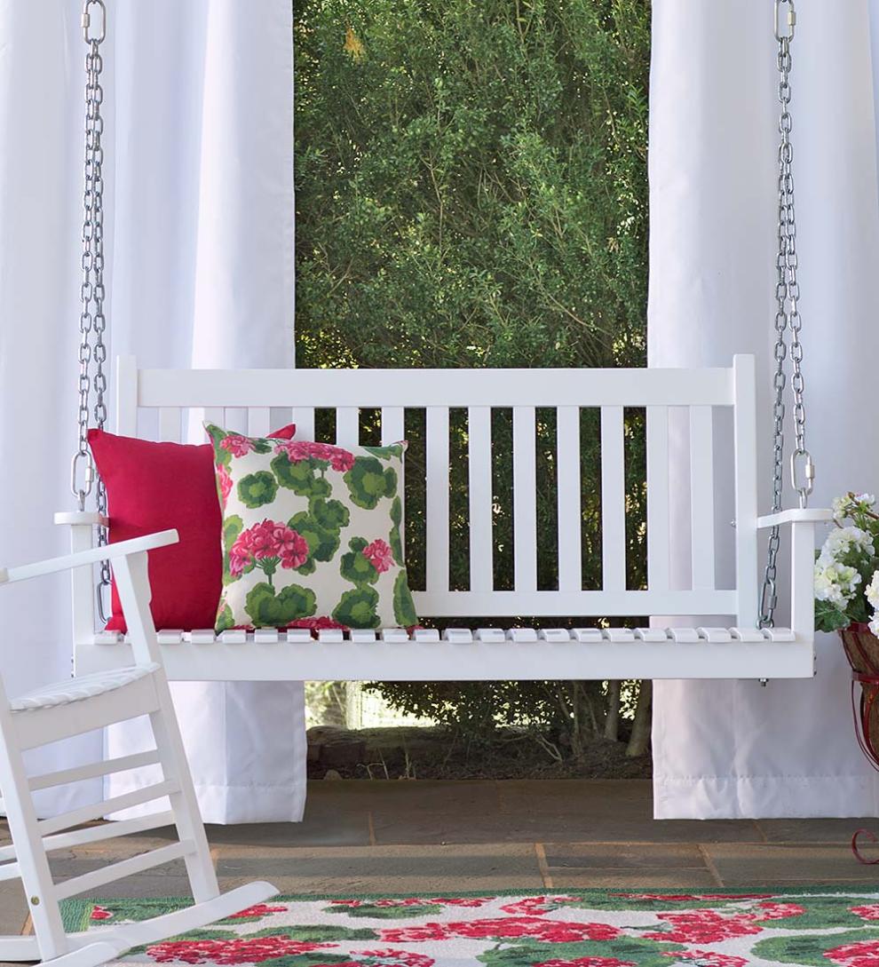Plow &amp; Hearth Wood Furniture | Outdoor Living Slatted Wood Porch Swing - Black Paint