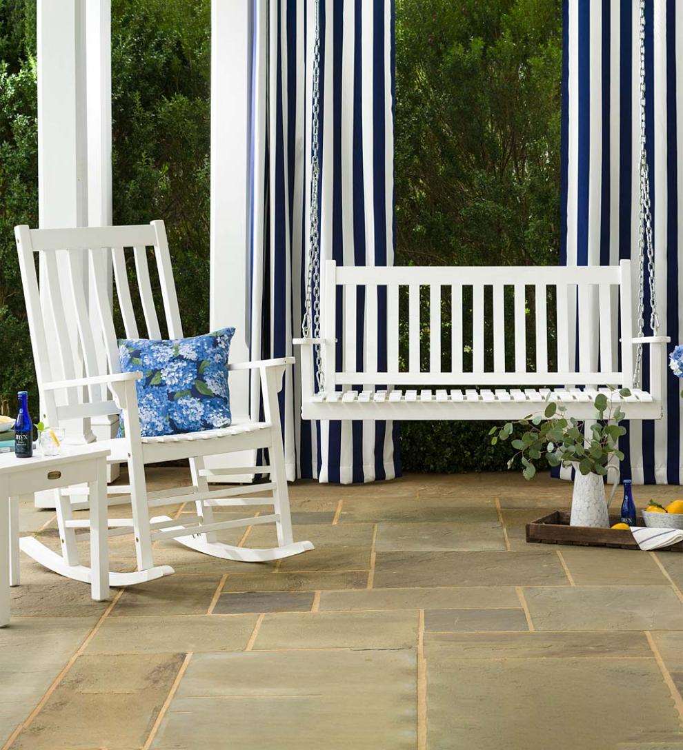 Plow &amp; Hearth Wood Furniture | Outdoor Living Slatted Wood Porch Swing - Black Paint