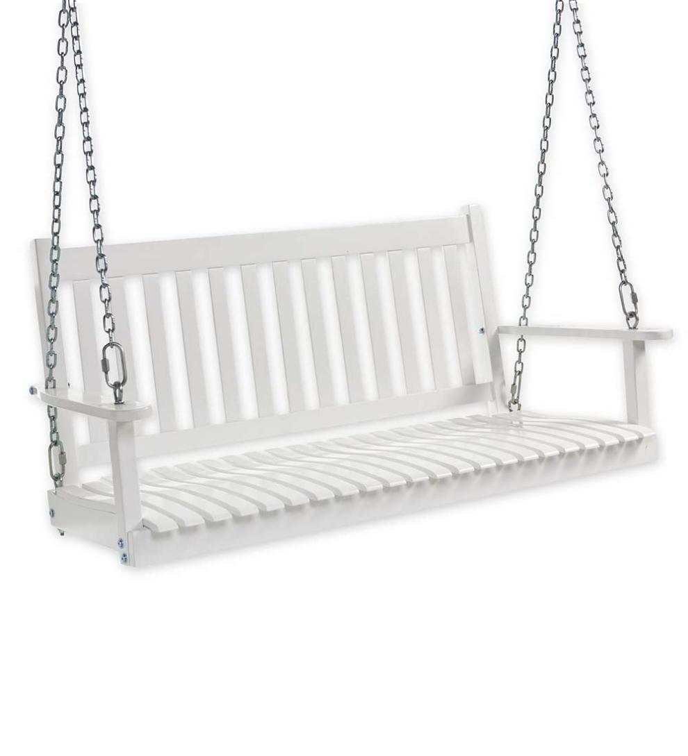 Plow &amp; Hearth Wood Furniture | Outdoor Living Slatted Wood Porch Swing - Black Paint