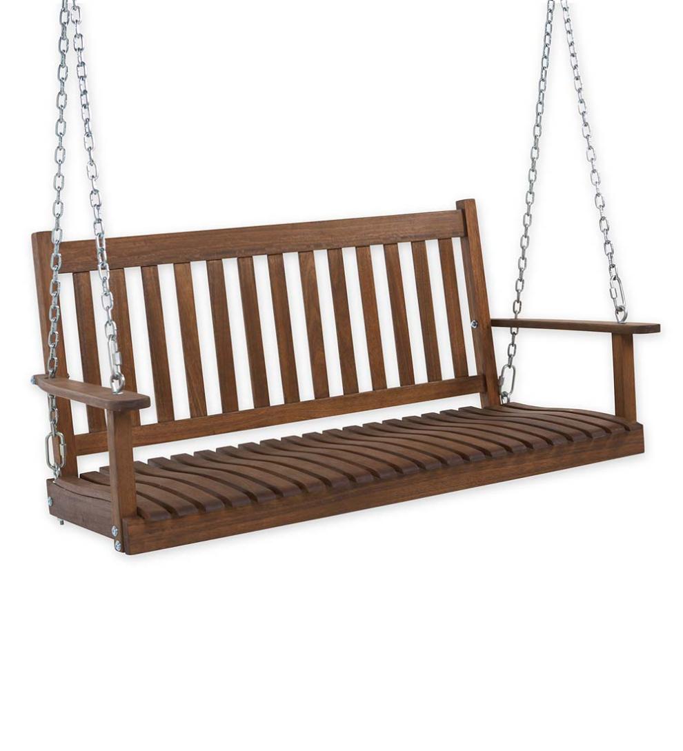 Plow &amp; Hearth Wood Furniture | Outdoor Living Slatted Wood Porch Swing - Black Paint