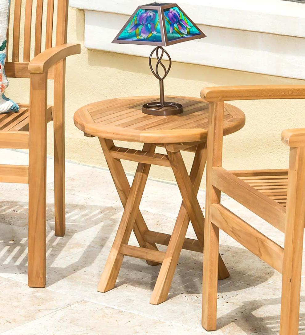 Plow &amp; Hearth Wood Furniture | Outdoor Living Small Round Teak Folding Side Table
