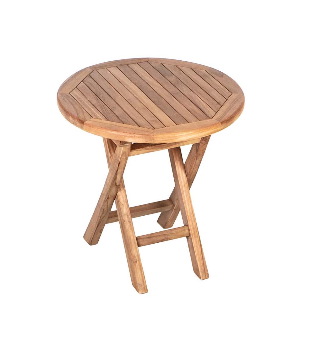 Plow &amp; Hearth Wood Furniture | Outdoor Living Small Round Teak Folding Side Table
