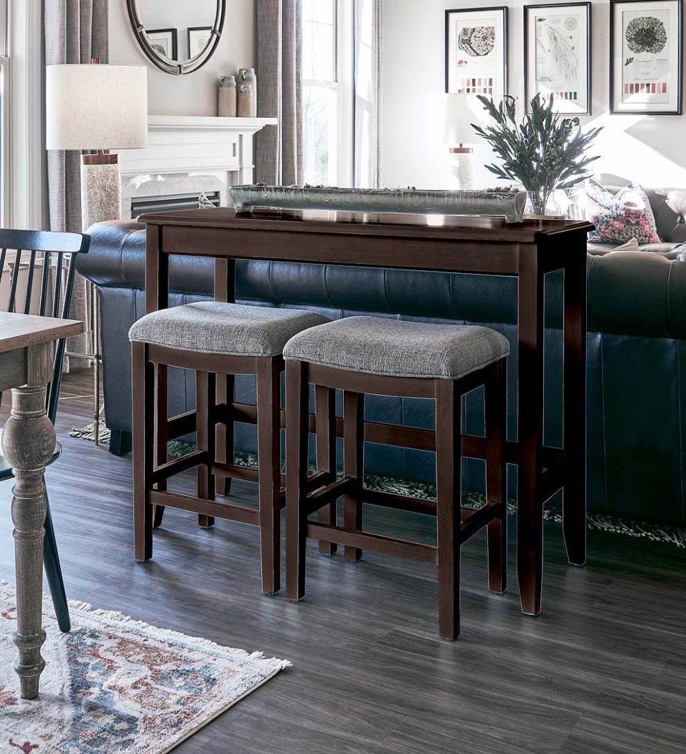 Plow &amp; Hearth Wood Furniture | Outdoor Living Sofa Table Set With Saddle Seat Stools - Espresso