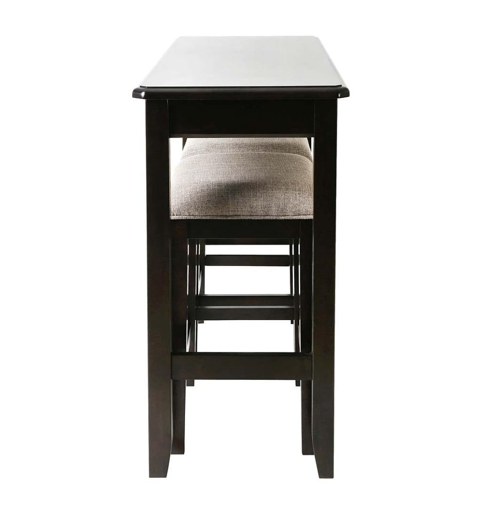 Plow &amp; Hearth Wood Furniture | Outdoor Living Sofa Table Set With Saddle Seat Stools - Espresso