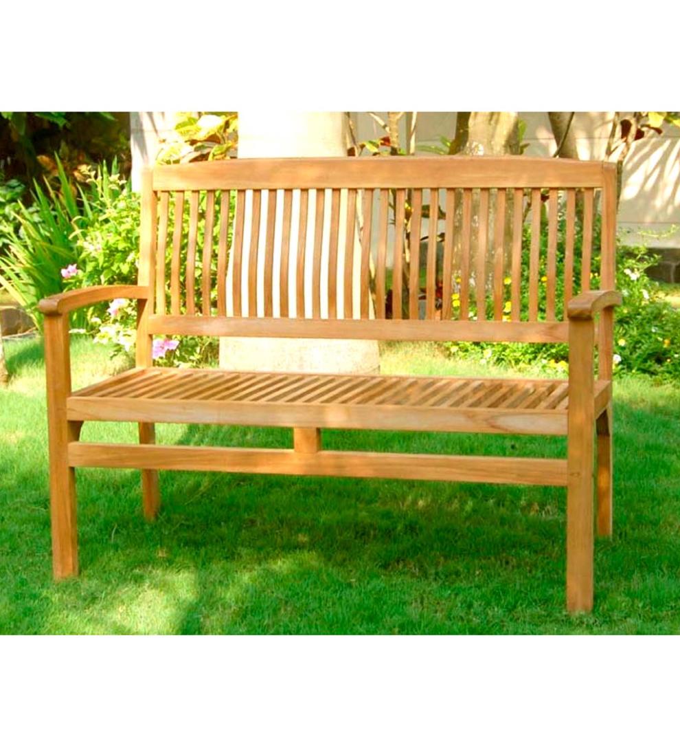 Plow &amp; Hearth Wood Furniture | Outdoor Living Teak Bench With Arm Rests