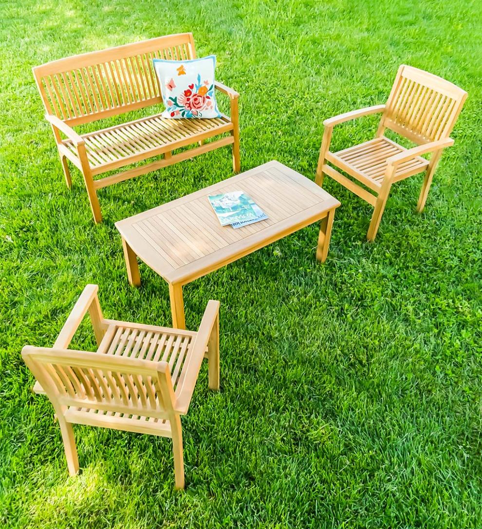 Plow &amp; Hearth Wood Furniture | Outdoor Living Teak Bench With Arm Rests