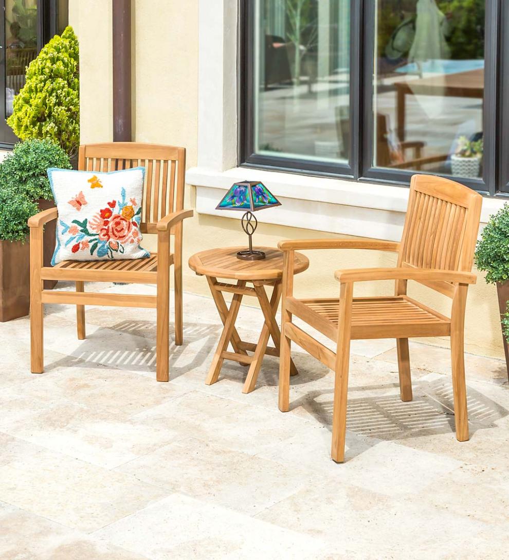 Plow &amp; Hearth Wood Furniture | Outdoor Living Teak Chat Set, 3-Piece