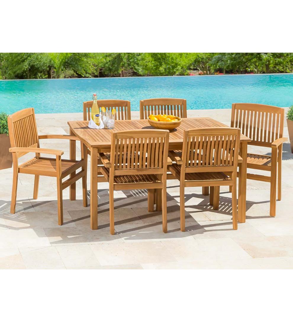 Plow &amp; Hearth Wood Furniture | Outdoor Living Teak Dining Set, 7-Piece Set