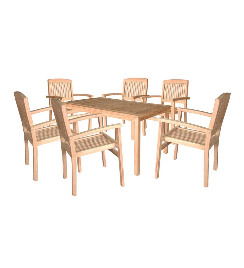 Plow &amp; Hearth Wood Furniture | Outdoor Living Teak Dining Set, 7-Piece Set