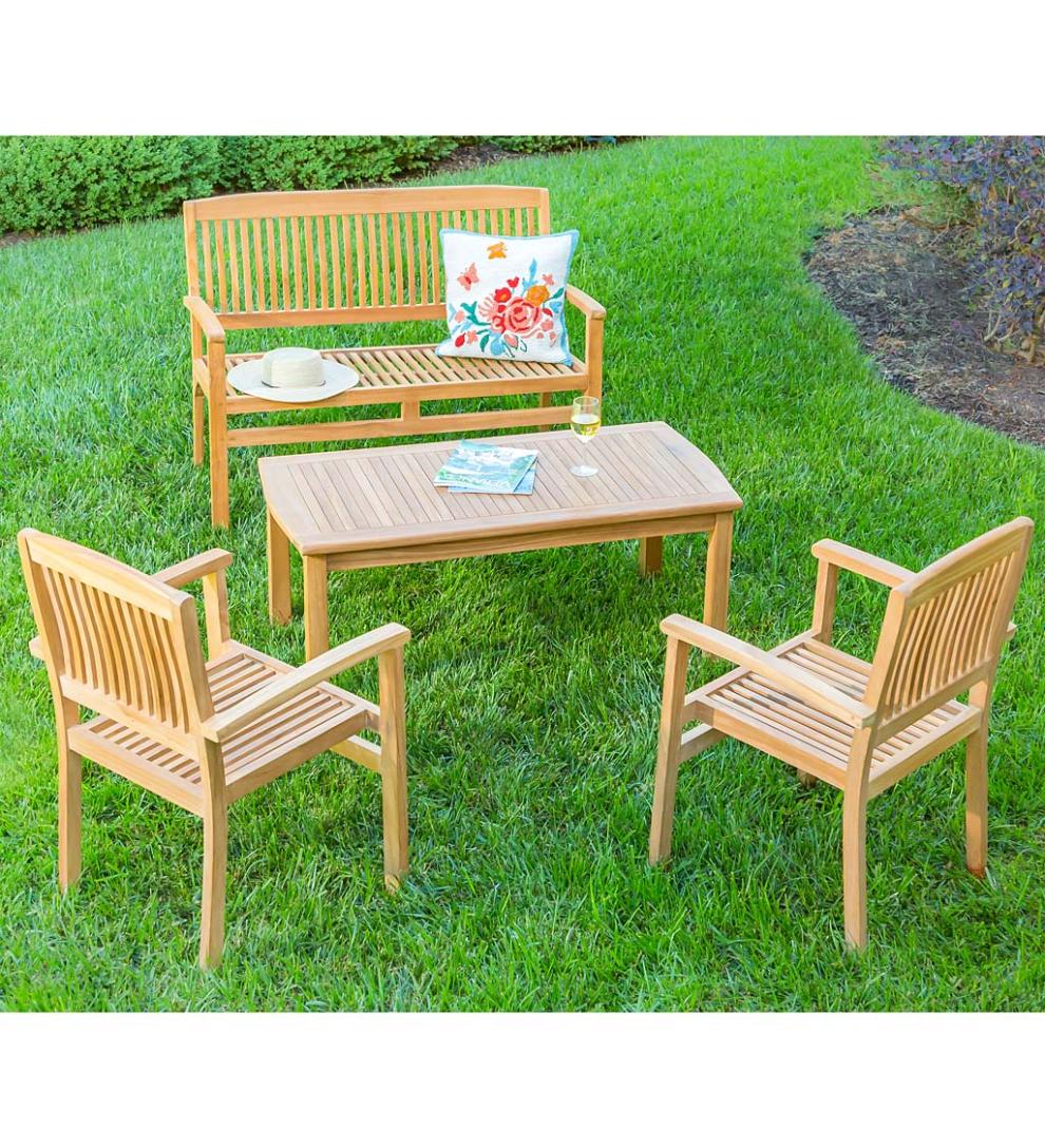 Plow &amp; Hearth Wood Furniture | Outdoor Living Teak Seating Set, 4-Piece