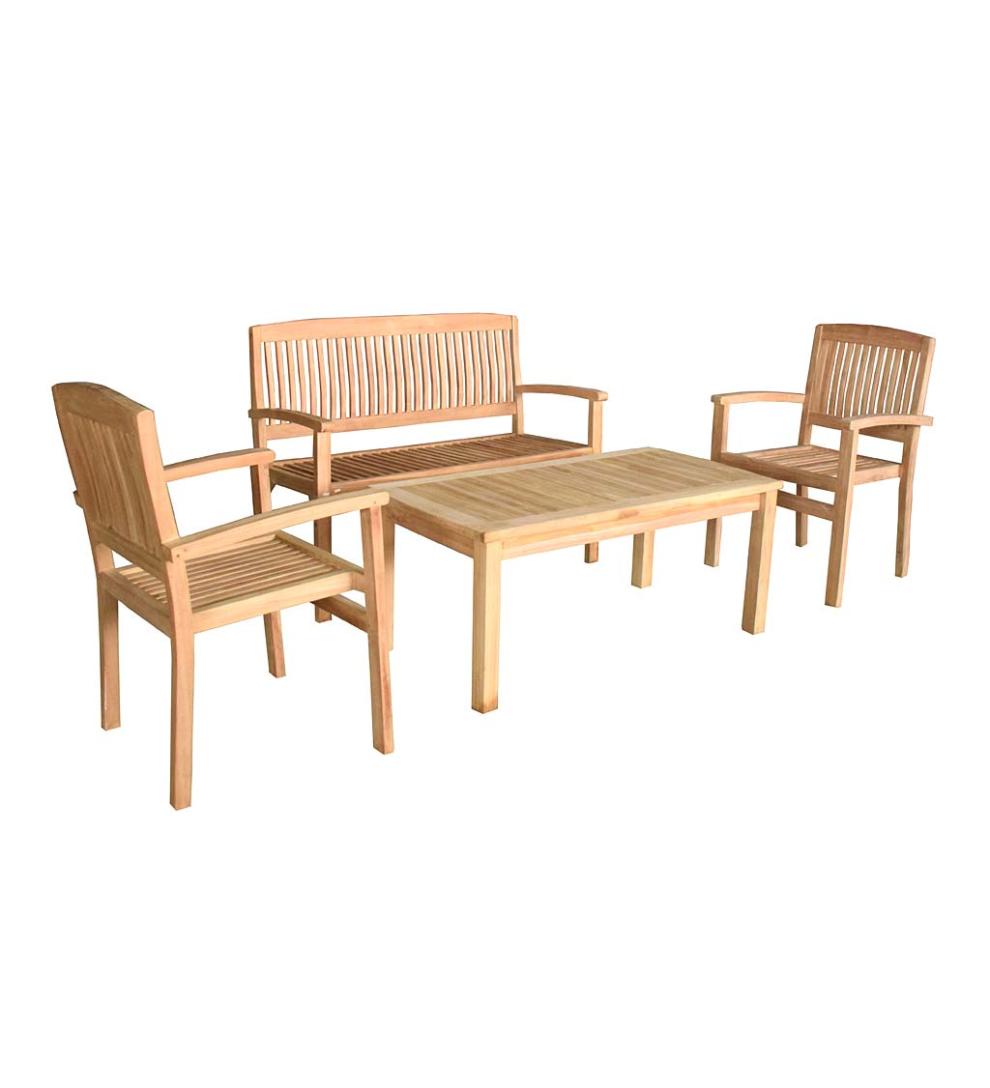 Plow &amp; Hearth Wood Furniture | Outdoor Living Teak Seating Set, 4-Piece