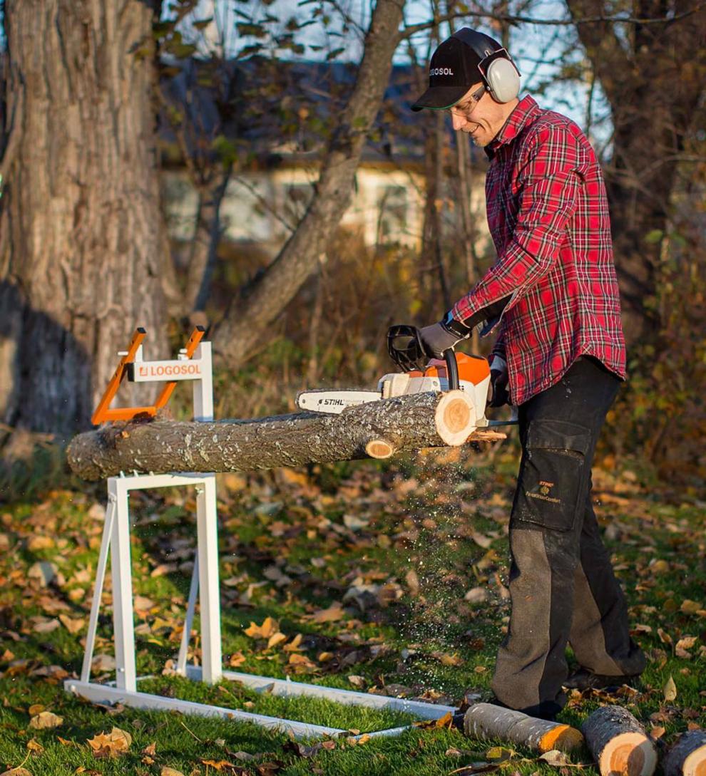 Plow &amp; Hearth Wood Handling Tools | Fireplace &amp; Hearth Foldable Steel Smart Log Holder Sawhorse - White