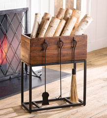 Plow &amp; Hearth Wood Storage &amp; Wood Racks | Fireplace &amp; Hearth Allegheny Raised Wood Storage Box With Fireplace Tools
