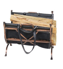 Plow &amp; Hearth Wood Storage &amp; Wood Racks | Fireplace &amp; Hearth Antique Copper Wrought Iron Log Holder With Leather Log Carrier - Antique Copper