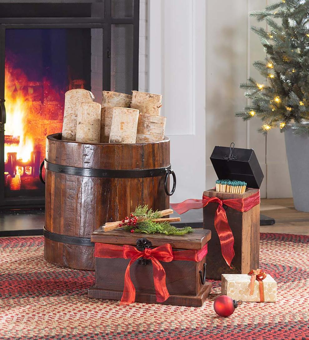 Plow &amp; Hearth Wood Storage &amp; Wood Racks | Fireplace &amp; Hearth Birmingham Reclaimed Wood Hearth Storage Box With 5 Lbs. Fatwood