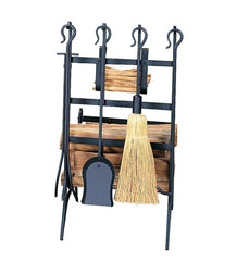 Plow &amp; Hearth Wood Storage &amp; Wood Racks | Fireplace &amp; Hearth Black Wrought Iron Log Rack With Tools And Fatwood Rack - Black