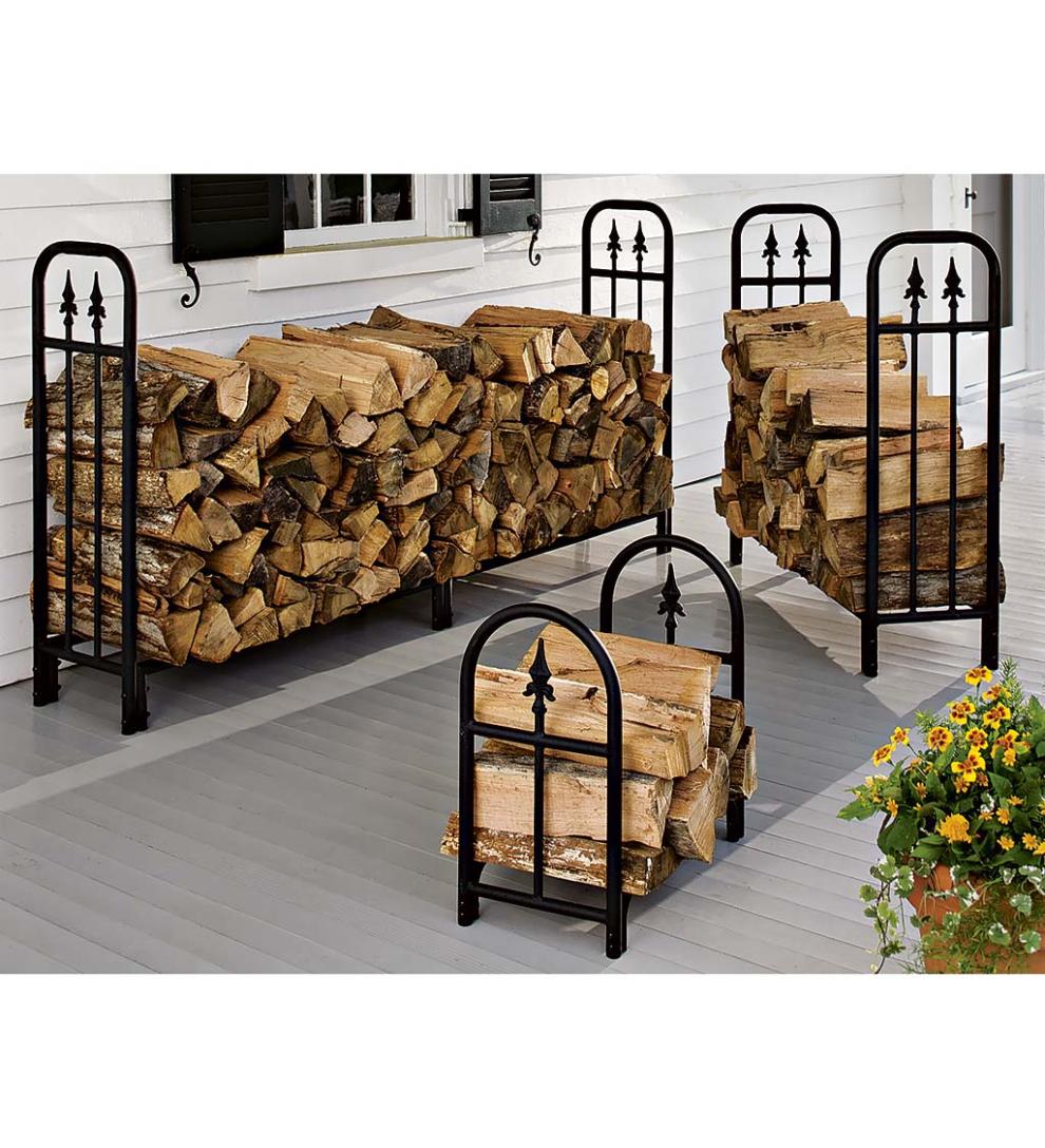 Plow &amp; Hearth Wood Storage &amp; Wood Racks | Fireplace &amp; Hearth Heavy Duty Steel Wood Rack With Finial Design