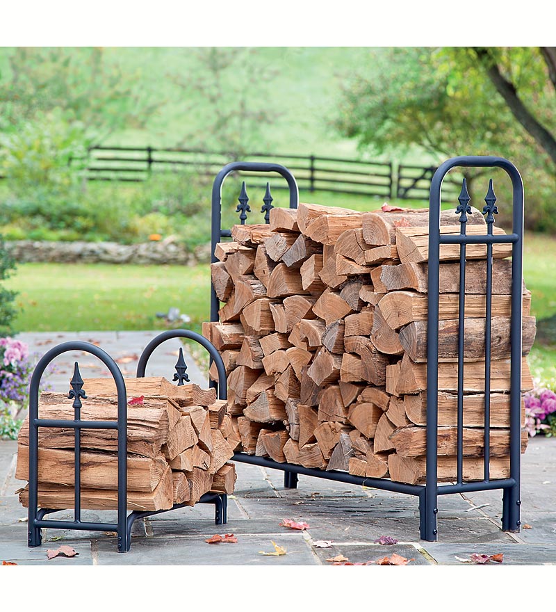 Plow &amp; Hearth Wood Storage &amp; Wood Racks | Fireplace &amp; Hearth Heavy Duty Steel Wood Rack With Finial Design