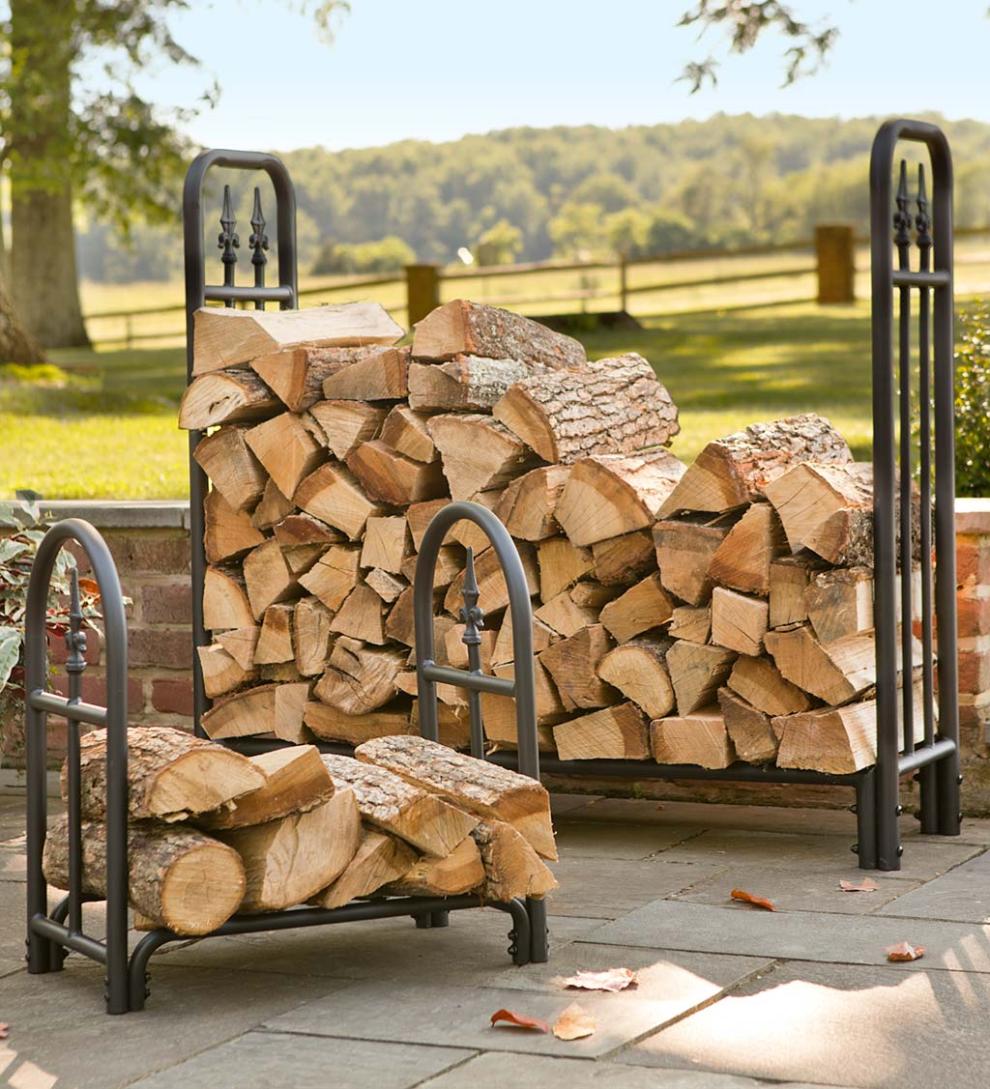 Plow &amp; Hearth Wood Storage &amp; Wood Racks | Fireplace &amp; Hearth Heavy Duty Steel Wood Rack With Finial Design