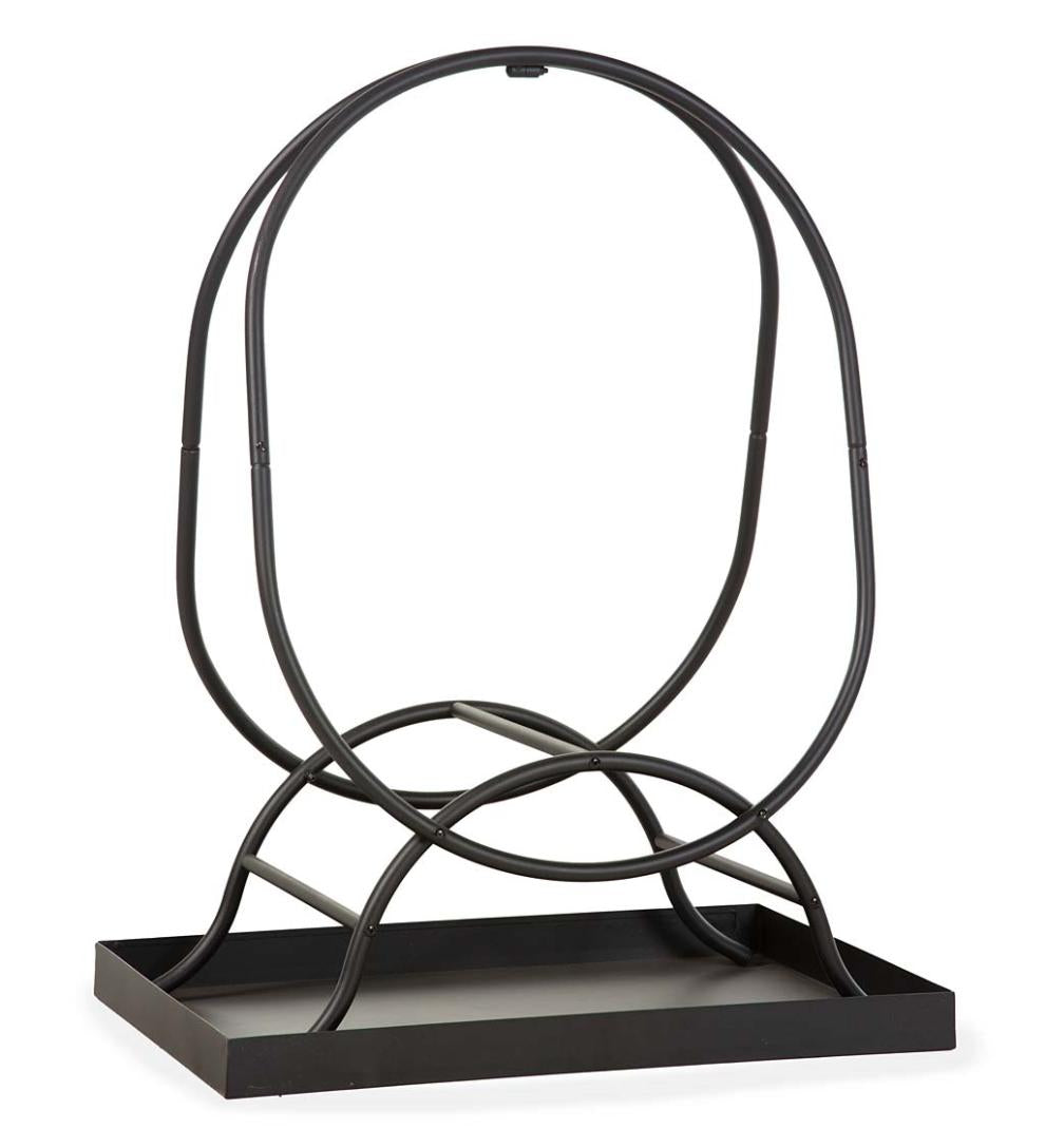 Plow &amp; Hearth Wood Storage &amp; Wood Racks | Fireplace &amp; Hearth Oval Wood Rack With Kindling Storage And Dirt Tray