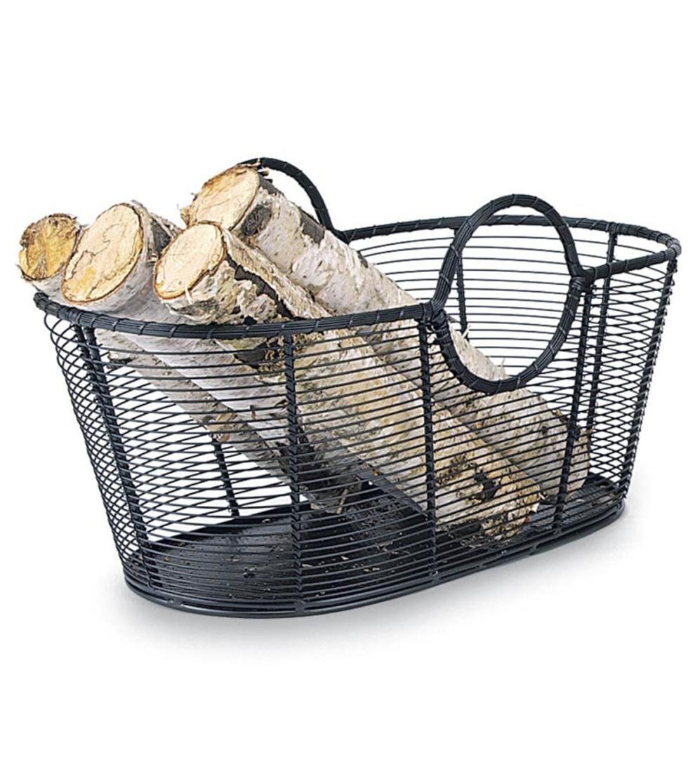 Plow &amp; Hearth Wood Storage &amp; Wood Racks | Fireplace &amp; Hearth Small Steel Wire Log Basket - Black