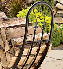 Plow &amp; Hearth Wood Storage &amp; Wood Racks | Fireplace &amp; Hearth Steel And Wrought Iron Curved Wood Rack With Finials And Optional Cover