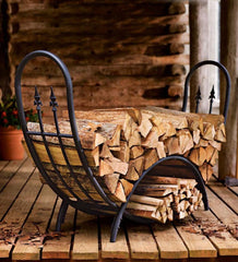 Plow &amp; Hearth Wood Storage &amp; Wood Racks | Fireplace &amp; Hearth Steel And Wrought Iron Curved Wood Rack With Finials And Optional Cover