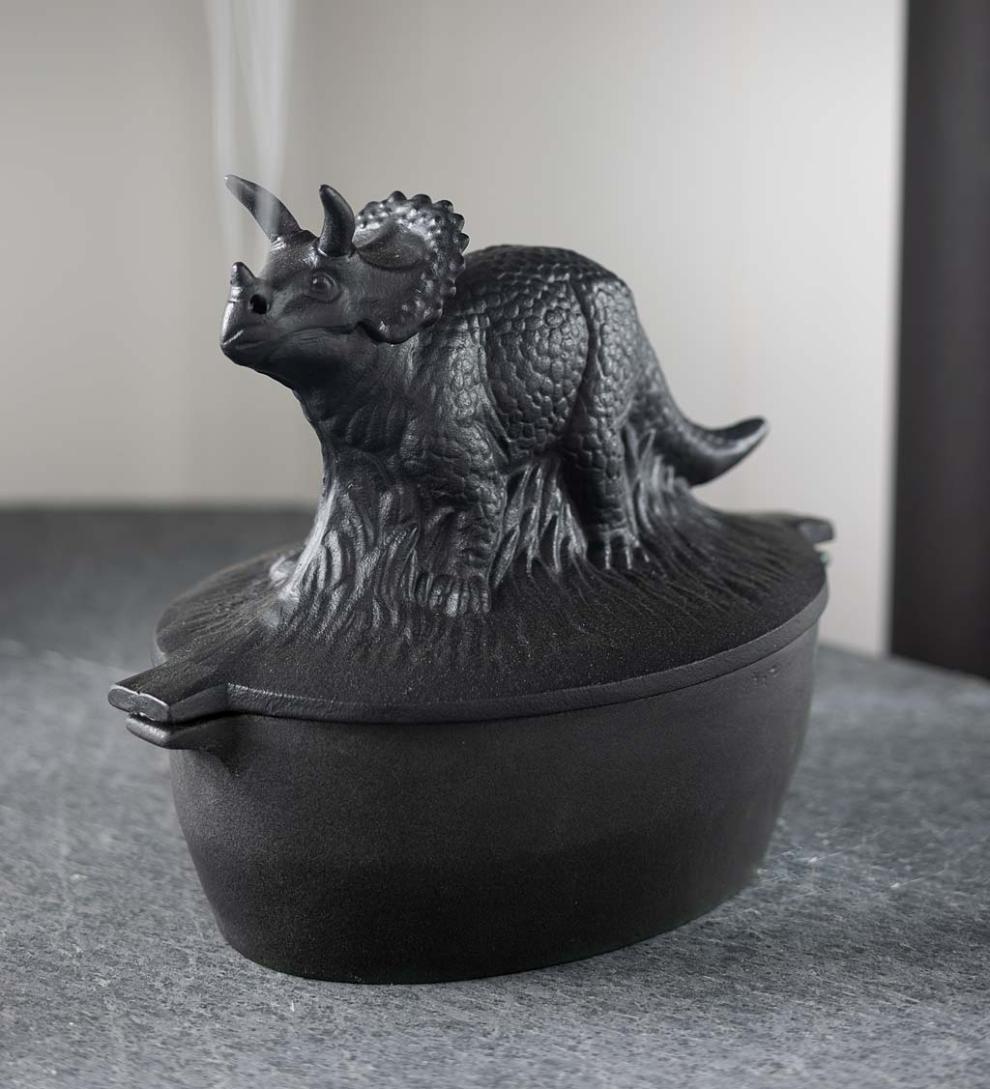 Plow &amp; Hearth Wood Stove Accessories | Fireplace &amp; Hearth Cast Iron Triceratops Dinosaur Wood Stove Steamer