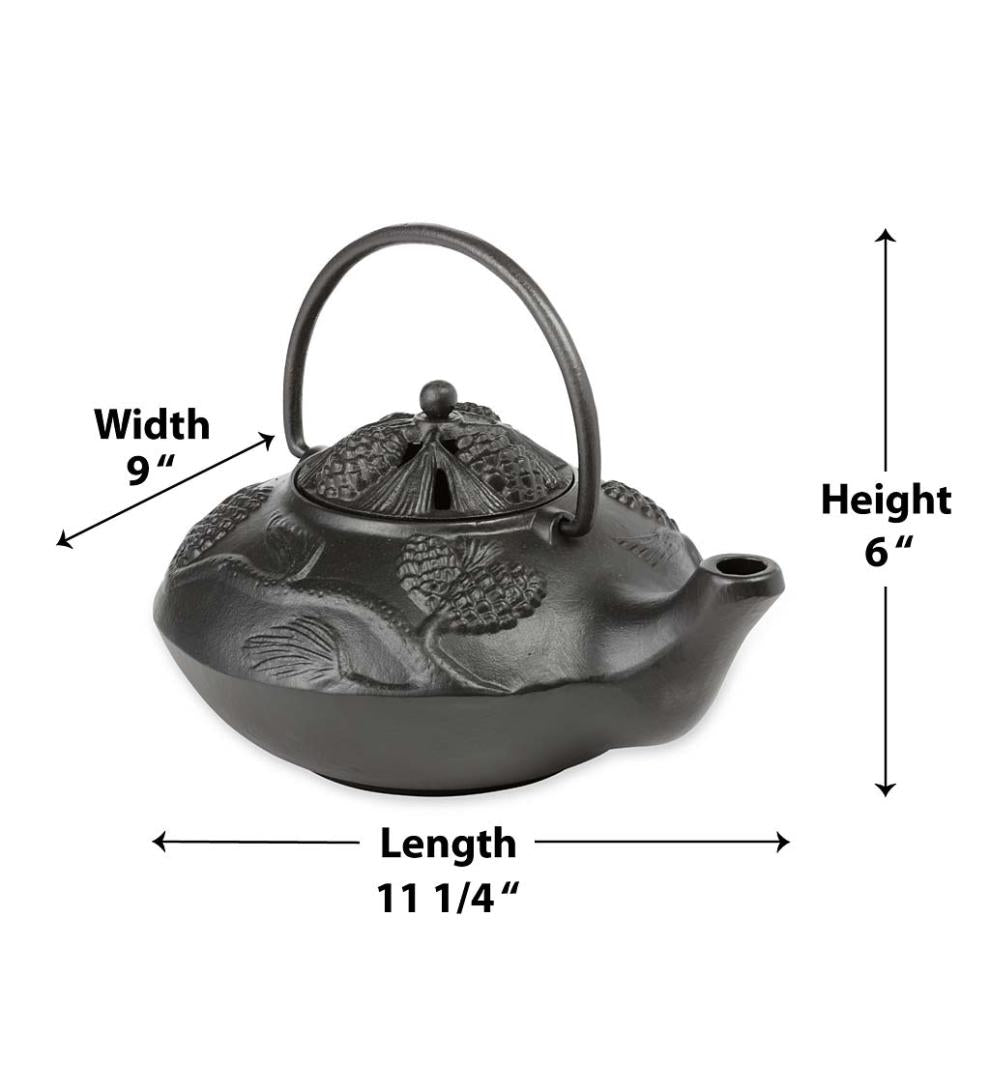 Plow &amp; Hearth Wood Stove Accessories | Fireplace &amp; Hearth Cast Iron Wood Stove Kettle Steamer With Pine Cone Design - Black