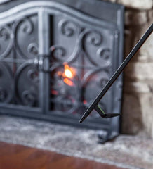 Plow &amp; Hearth Wood Stove Accessories | Fireplace &amp; Hearth Compact Size Hand-Forged Fireplace Tool Set - Black
