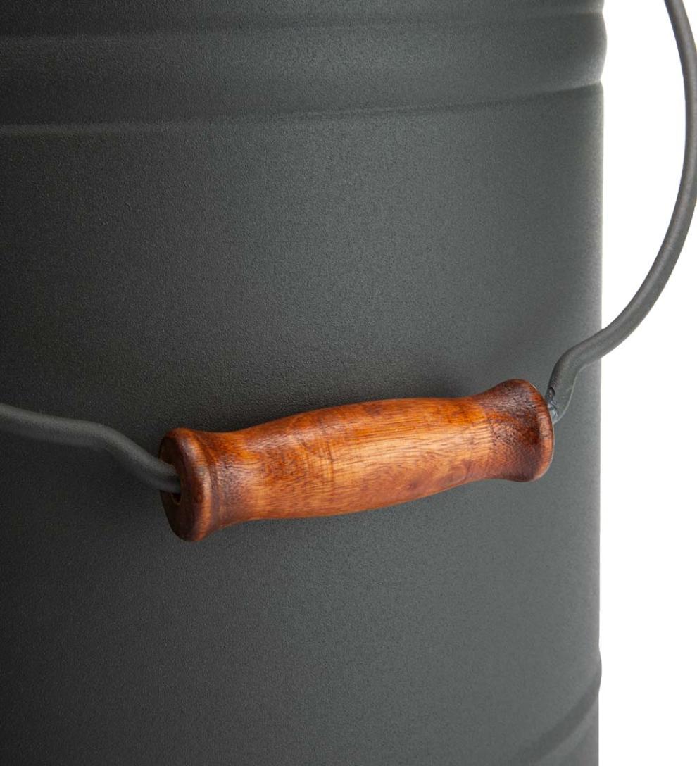 Plow &amp; Hearth Wood Stove Accessories | Fireplace &amp; Hearth Deluxe Galvanized Ash Bucket With Handle, Lid And Double-Layer Bottom - Charcoal Black