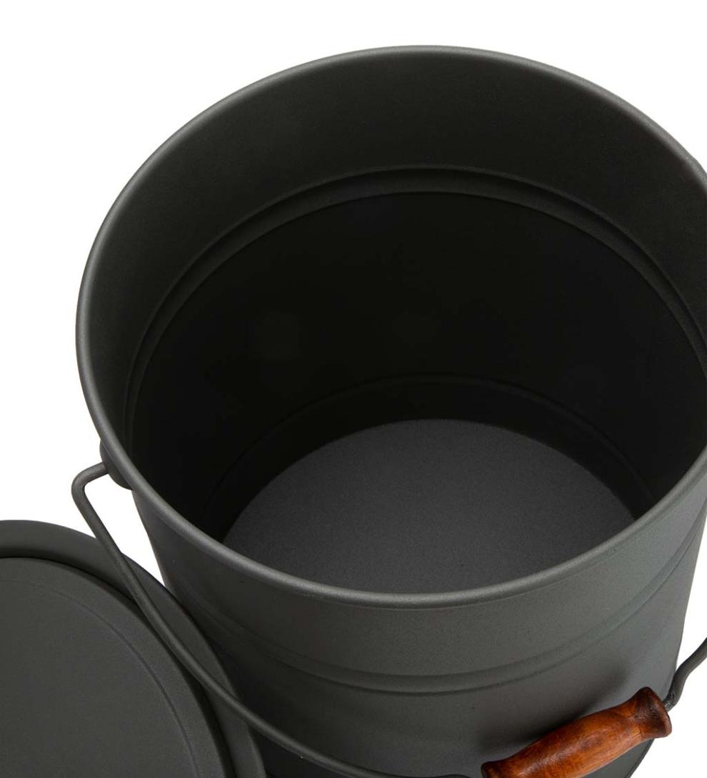 Plow &amp; Hearth Wood Stove Accessories | Fireplace &amp; Hearth Deluxe Galvanized Ash Bucket With Handle, Lid And Double-Layer Bottom - Charcoal Black