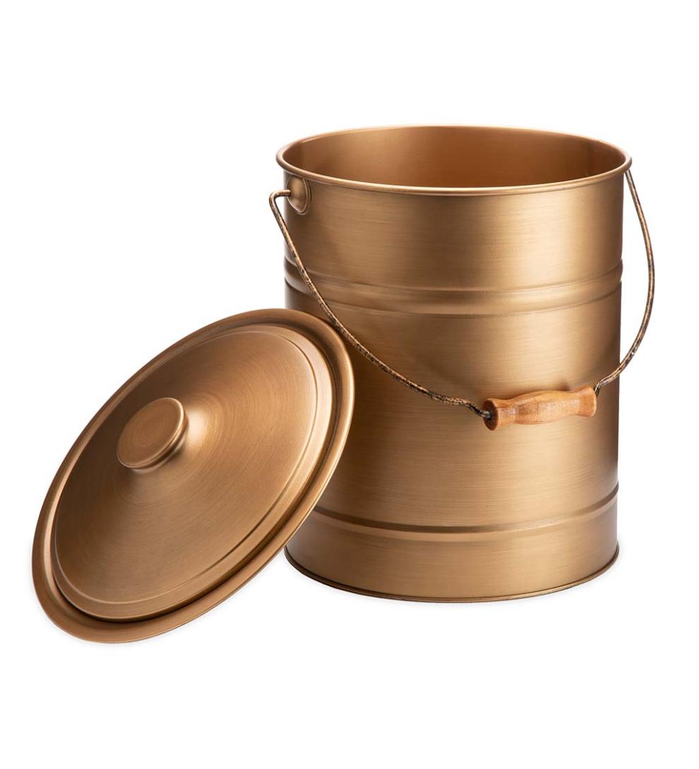 Plow &amp; Hearth Wood Stove Accessories | Fireplace &amp; Hearth Deluxe Galvanized Ash Bucket With Handle, Lid And Double-Layer Bottom - Charcoal Black