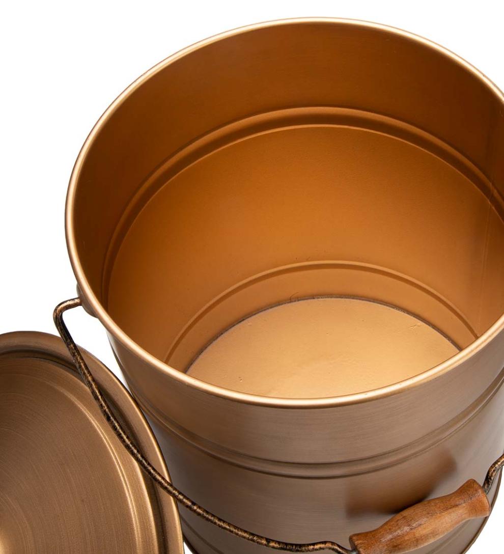 Plow &amp; Hearth Wood Stove Accessories | Fireplace &amp; Hearth Deluxe Galvanized Ash Bucket With Handle, Lid And Double-Layer Bottom - Charcoal Black