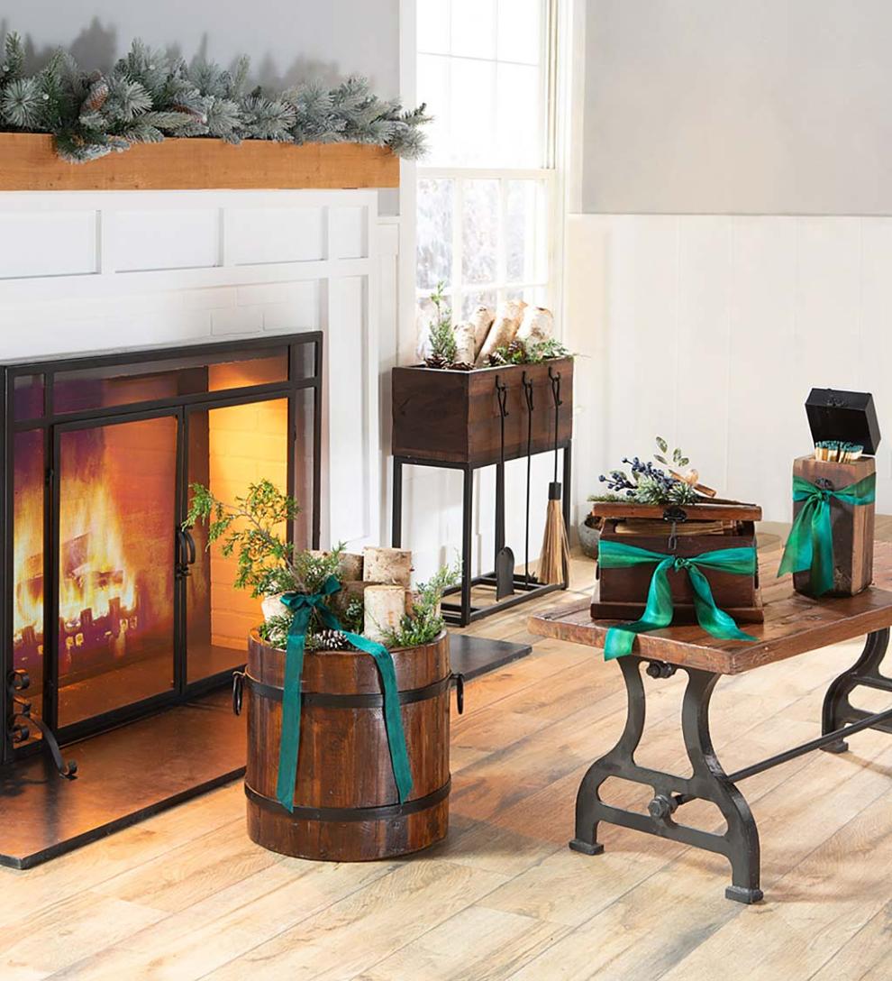Plow &amp; Hearth Wood Stove Accessories | Fireplace &amp; Hearth Recycled Wood And Iron Fireplace Match Holder